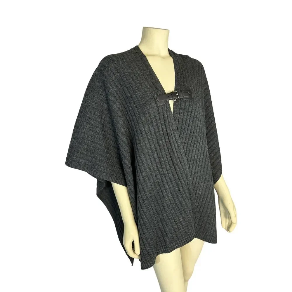 MICHAEL MICHAEL KORS Leather-Trim Poncho in charcoal size med / one size